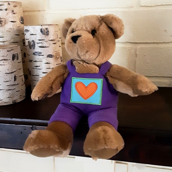 Hallmark❤️ Kiss Kiss 💋 Plush Bear Magnetic Nose Heart Overalls 10" Valentine - Picture 1 of 11
